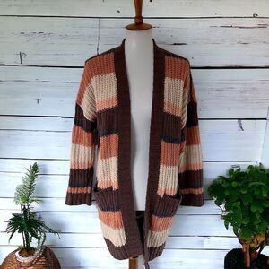 American Eagle Womens Striped Open Cardigan Tunic Sweater Size XS/S Earth Tones